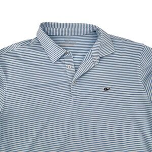 Vineyard Vines Performance Polo Shirt Mens Large Blue White Striped Whale Logo